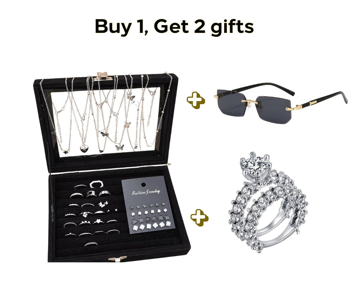 51-Piece Silver Chic Jewelry | 70% Off 🎉 with the special offer including 2 Gifts: Stylish Sunglasses 🕶️ and IPARAM Elegant Zircon Ring Jewelry 💍!