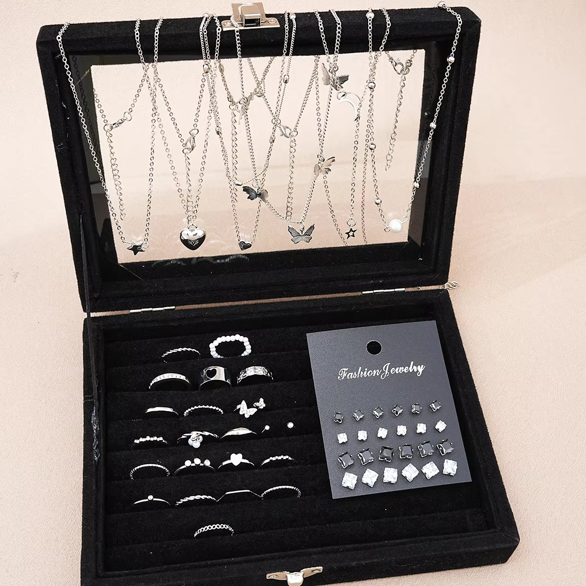 51-Piece Silver Chic Jewelry | 70% Off 🎉 with the special offer including 2 Gifts: Stylish Sunglasses 🕶️ and IPARAM Elegant Zircon Ring Jewelry 💍!