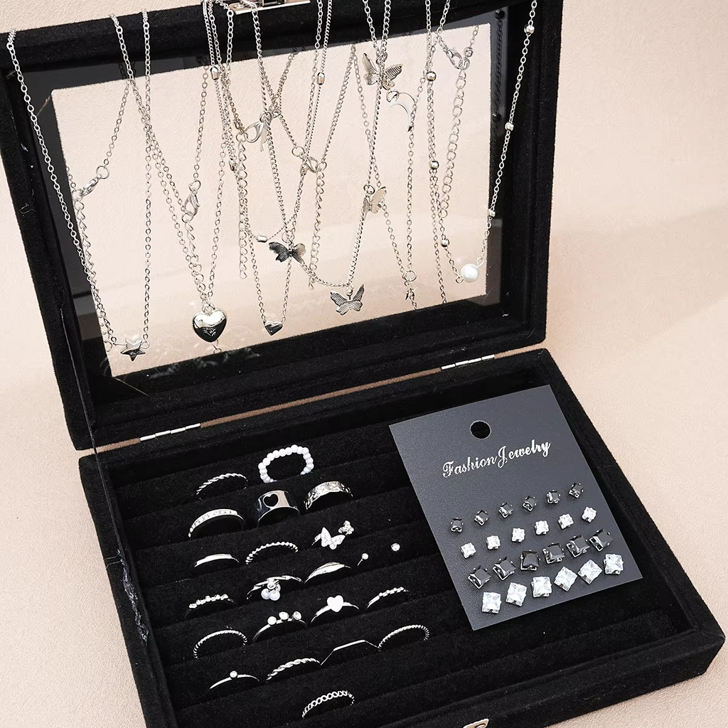 51-Piece Silver Chic Jewelry | 70% Off 🎉 with the special offer including 2 Gifts: Stylish Sunglasses 🕶️ and IPARAM Elegant Zircon Ring Jewelry 💍!