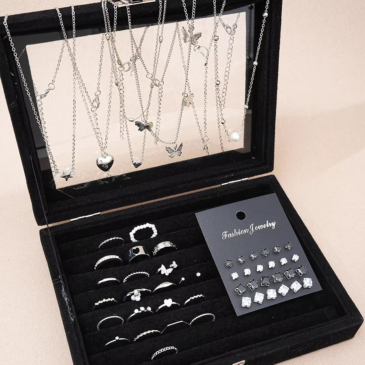 51-Piece Silver Chic Jewelry | 70% Off 🎉 with the special offer including 2 Gifts: Stylish Sunglasses 🕶️ and IPARAM Elegant Zircon Ring Jewelry 💍!